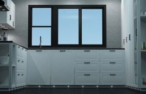 Kitchen with cool white plinth lights