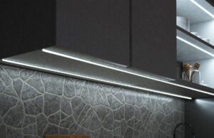 LED strip light under a kitchen cabinet