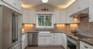 warm kitchen with cabinet lights