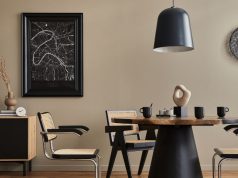 dining with a large pendant light