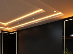 living room with warm white LED strips