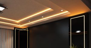 living room with warm white LED strips