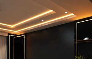 living room with warm white LED strips