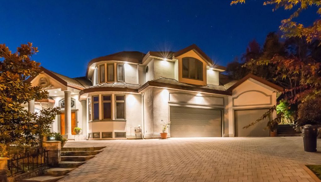 Home exterior with flood lights