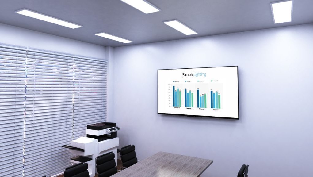 conference room with surface mounted panel lights