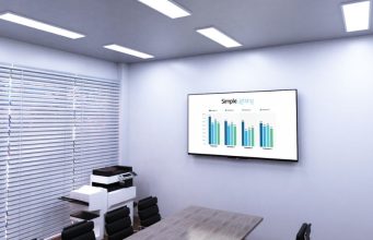 conference room with surface mounted panel lights