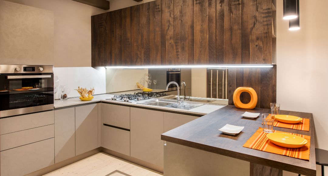 kitchen with bright cabinet lights