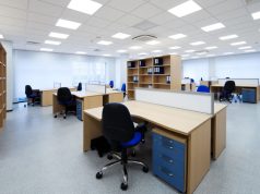 Empty office space with LED panels