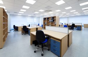 Empty office space with LED panels