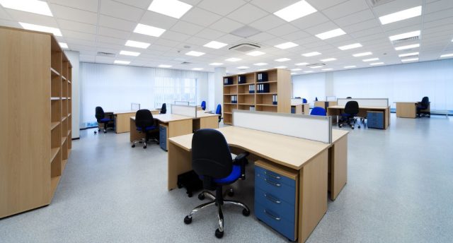 Empty office space with LED panels