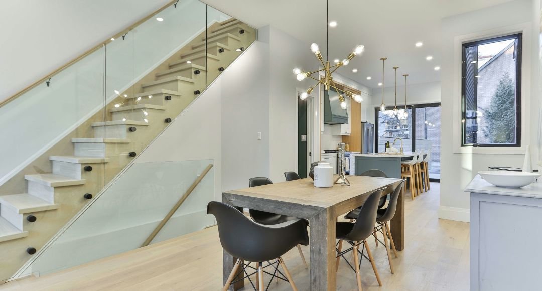 dining room with natural white lights