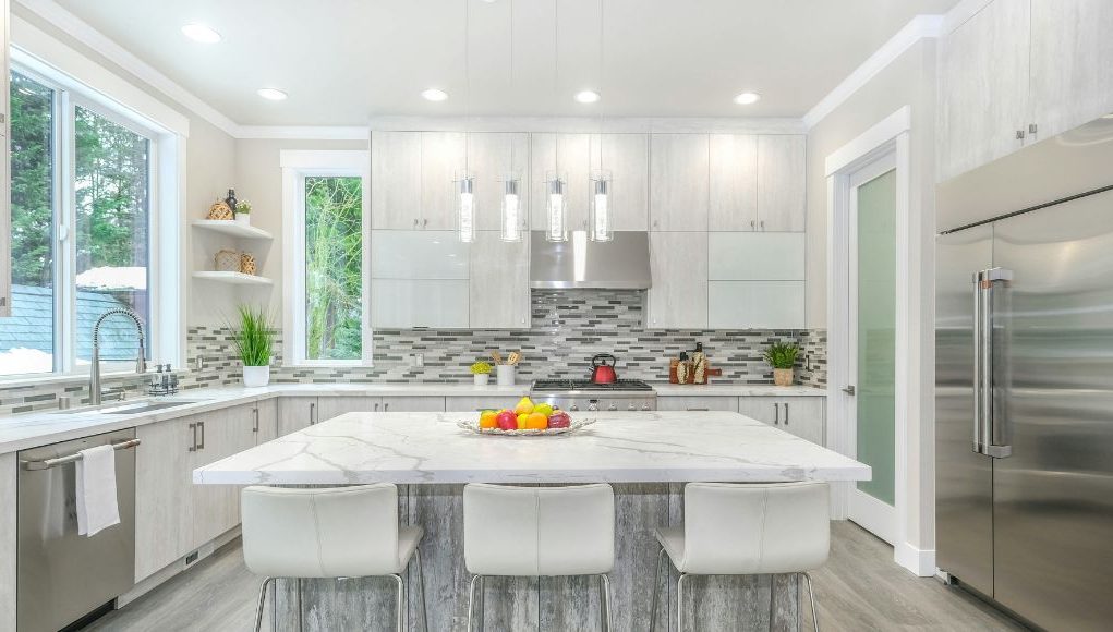 kitchen with white cabinets