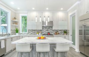 kitchen with white cabinets