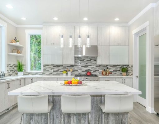 kitchen with white cabinets