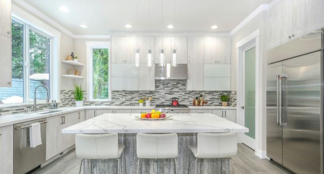 kitchen with white cabinets