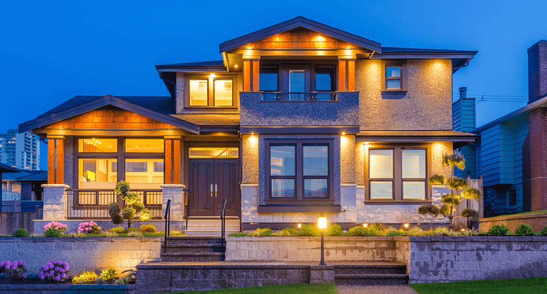 A big house beautifully illuminated by LED lights.