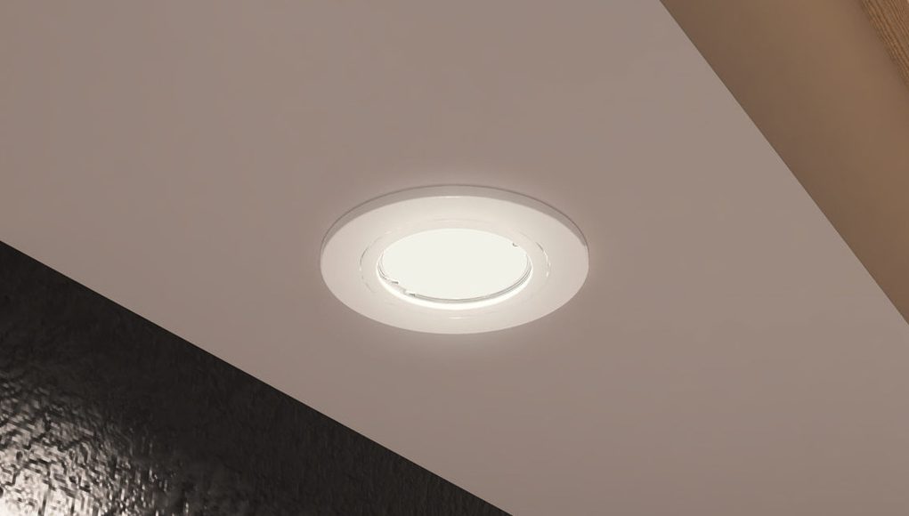 A close-up of the FRK-T-W downlight (installed in a bedroom).