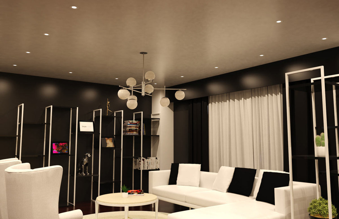 FR-8W-LED-30MM (white) illuminating a modern-looking living room.