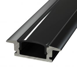 2m Black Aluminium Profile, Recessed With Cover and End Caps